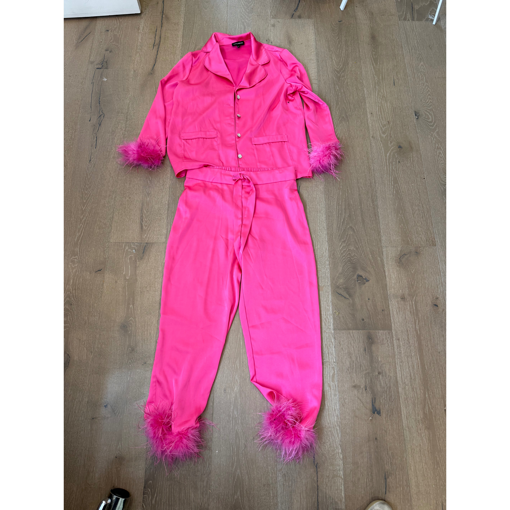 Nadine Merabi Pink Feather Trim Satin top - Picture 3 of 5